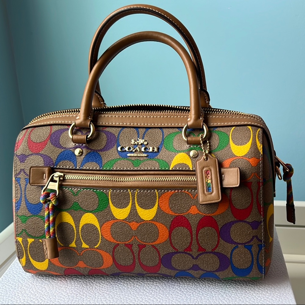 Coach Rowan Rainbow Signature Canvas Satchel